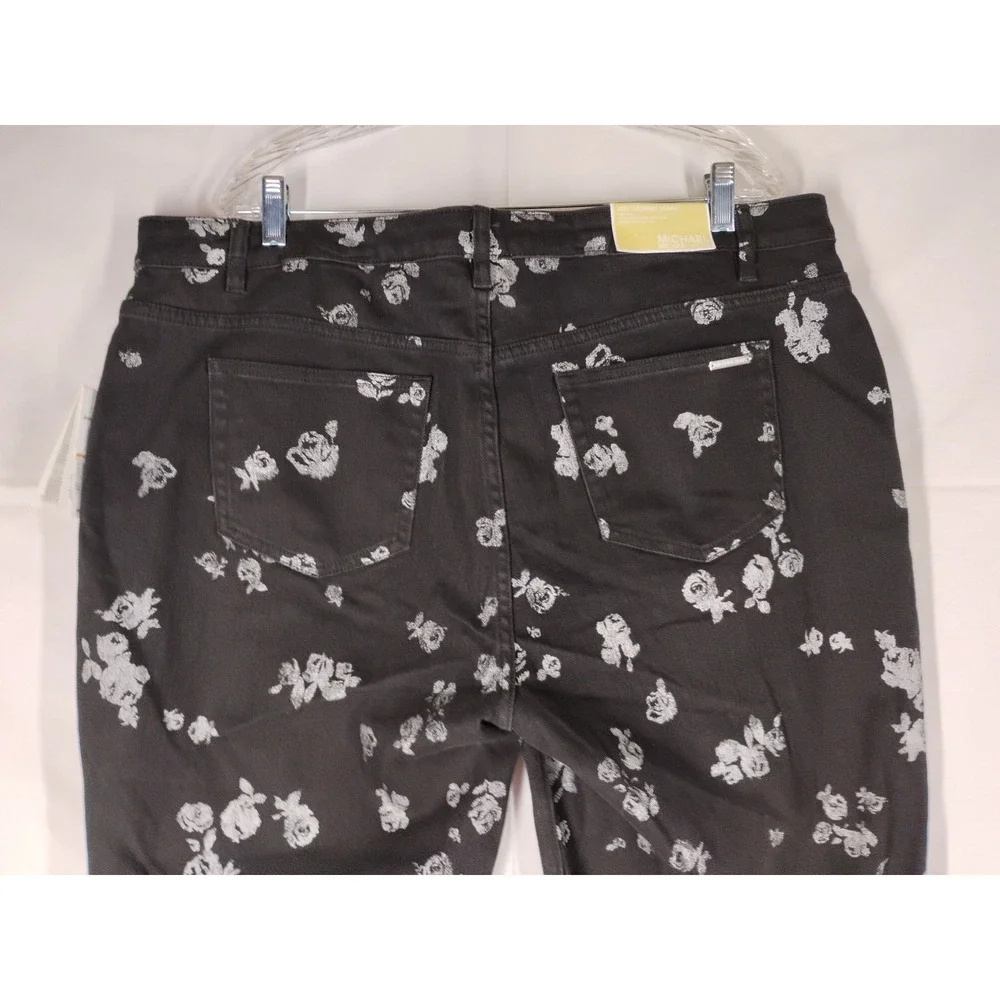 NWT Michael Kors Womens Sz 16 W Black Floral Izzy‎ Cropped Skinny Jeans $125